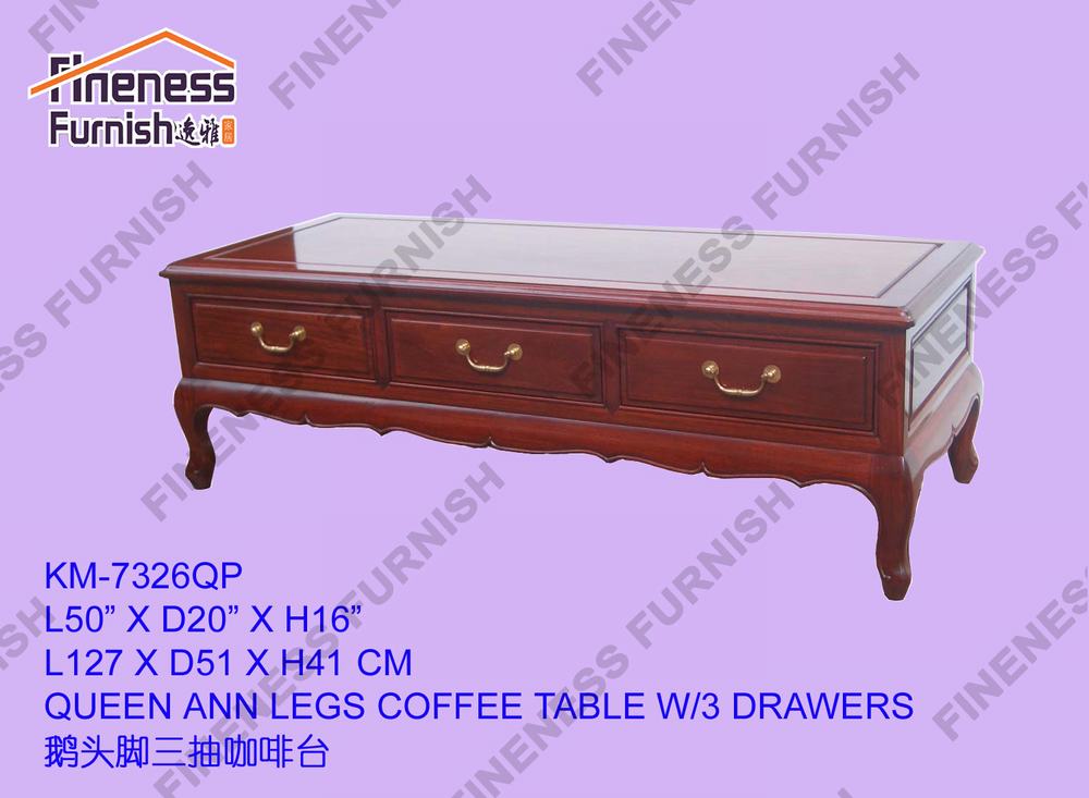 QUEEN ANN LEGS COFFEE TABLE W/3 DRAWERS