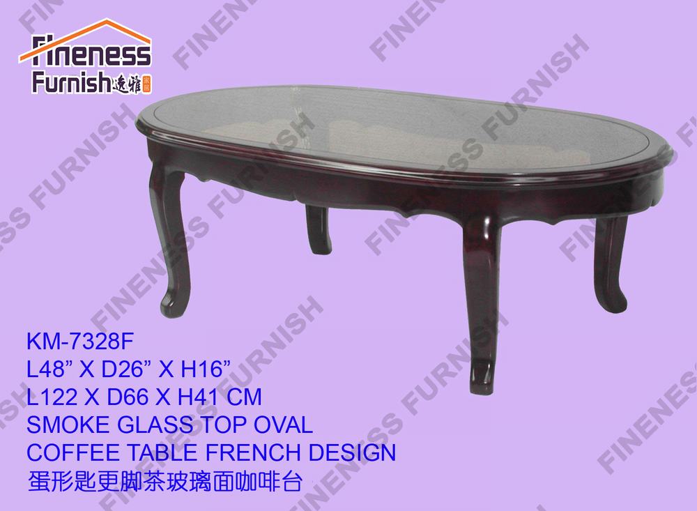 SMOKE GLASS TOP OVAL COFFEE TABLE FRENCH DESIGN