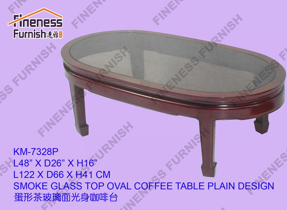 SMOKE GLASS TOP OVAL COFFEE TABLE PLAIN DESIGN