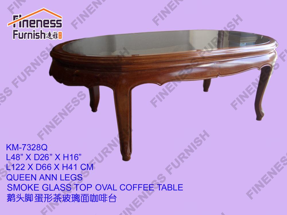 QUEEN ANN LEGS SMOKE GLASS TOP OVAL COFFEE TABLE