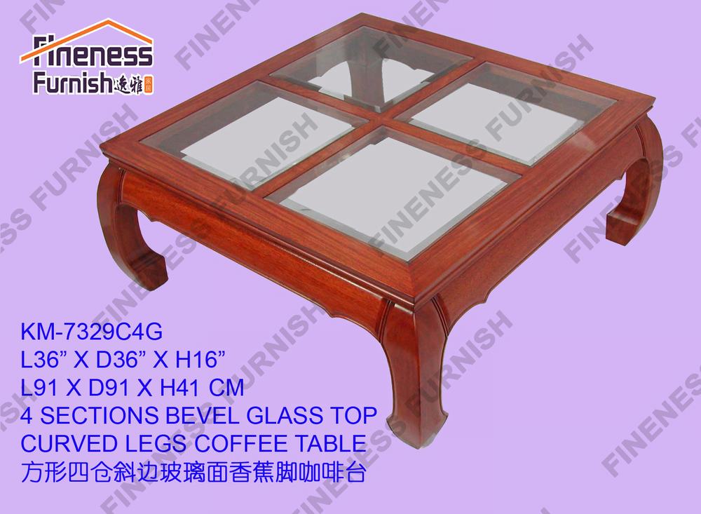 4 SECTIONS BEVEL GLASS TOP CURVED LEGS COFFEE TABLE