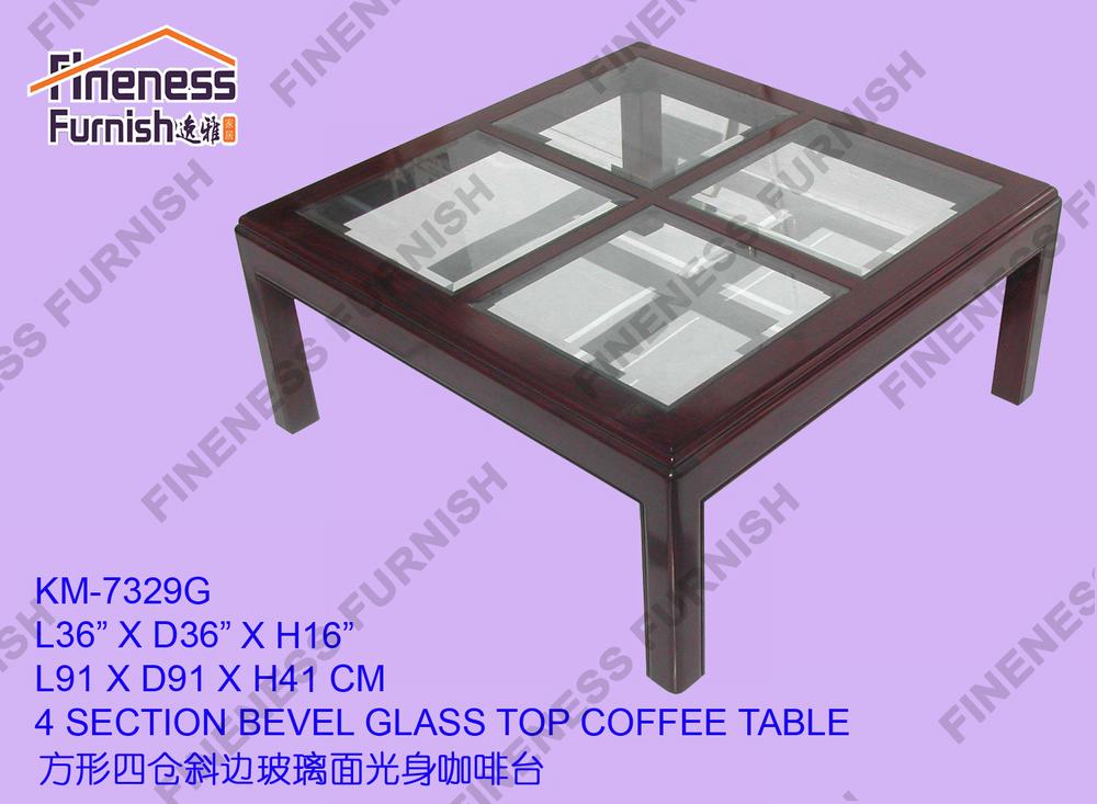 4 SECTION BEVEL GLASS TOP COFFEE TABLE