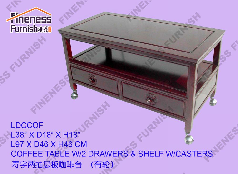 COFFEE TABLE W/2 DRAWERS & SHELF W/CASTERS