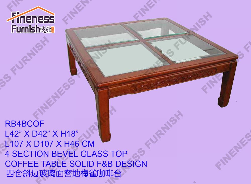 4 SECTION BEVEL GLASS TOP COFFEE TABLE SOLID F&B DESIGN