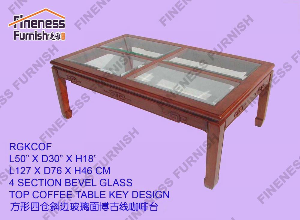 4 SECTION BEVEL GLASS TOP COFFEE TABLE KEY DESIGN
