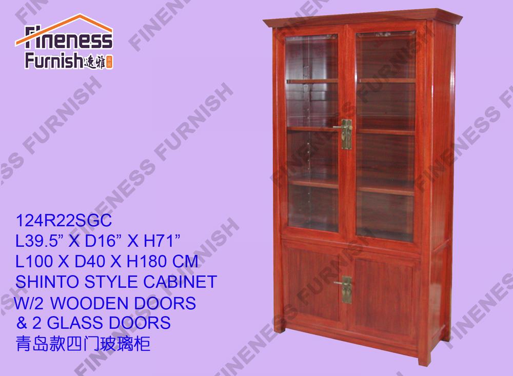 SHINTO STYLE CABINET W/2 WOODEN DOORS & 2 GLASS DOORS