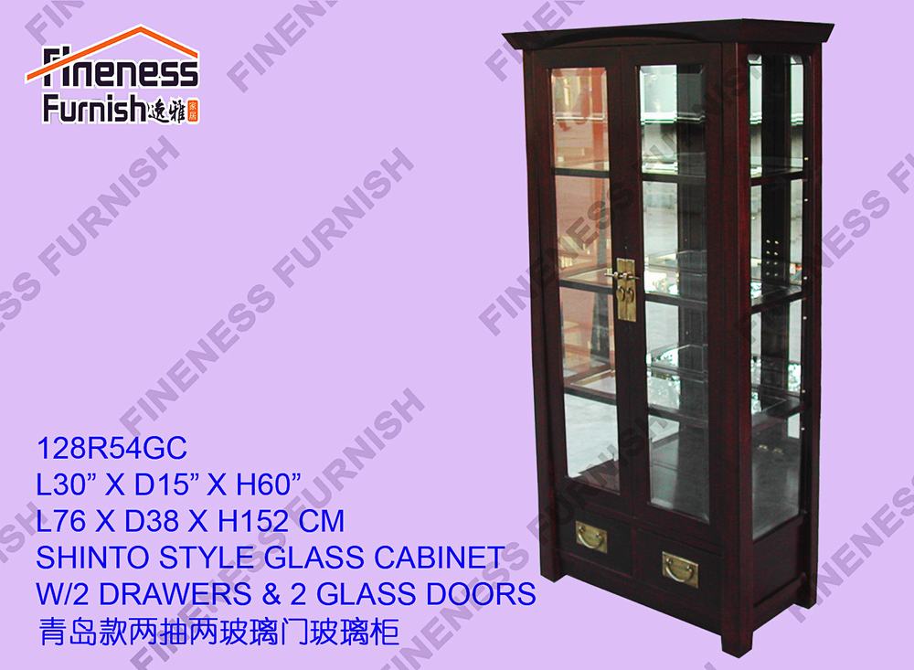 SHINTO STYLE GLASS CABINET W/2 DRAWERS & 2 GLASS DOORS