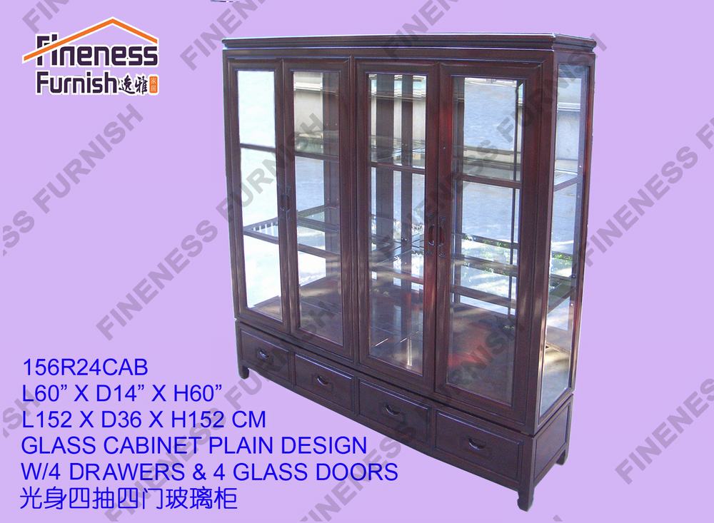 GLASS CABINET PLAIN DESIGN W/4 DRAWERS & 4 GLASS DOORS