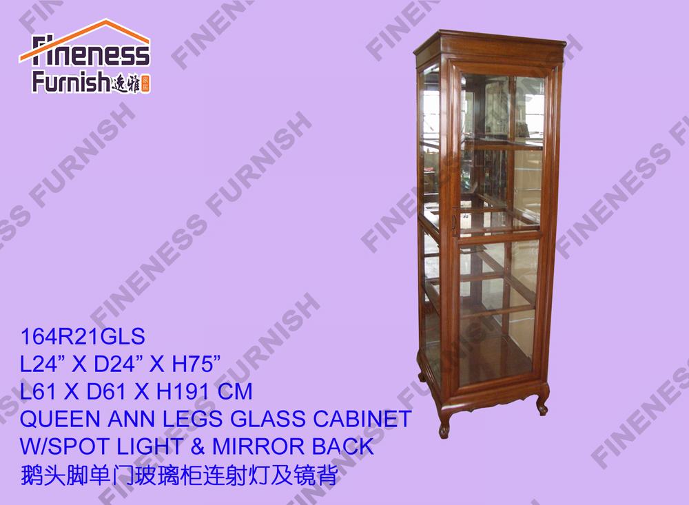 QUEEN ANN LEGS GLASS CABINET W/SPOT LIGHT & MIRROR BACK