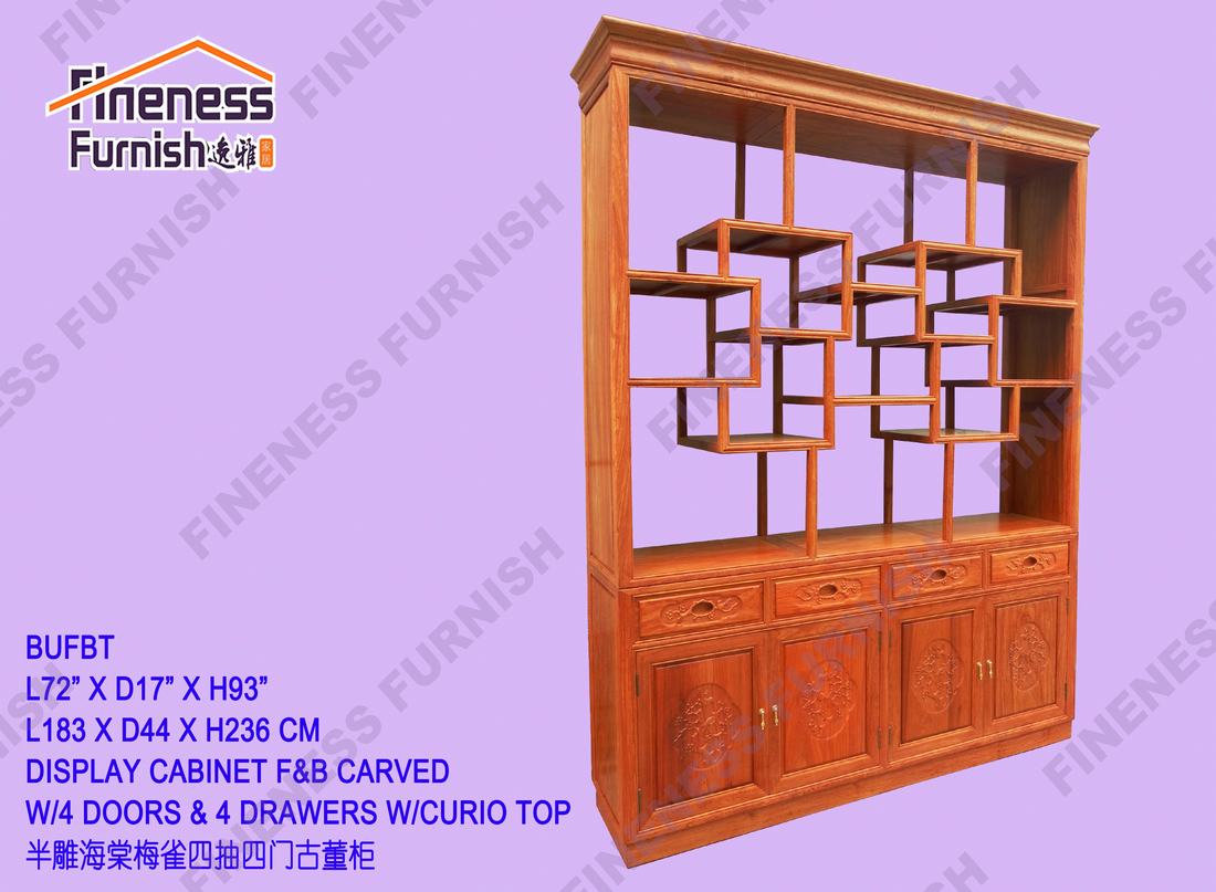 DISPLAY CABINET  F&B CARVED W/4 DOORS & 4 DRAWERS W/CURIO TOP