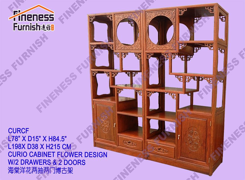 CURIO CABINET FLOWER DESIGN W/2 DRAWERS & 2 DOORS