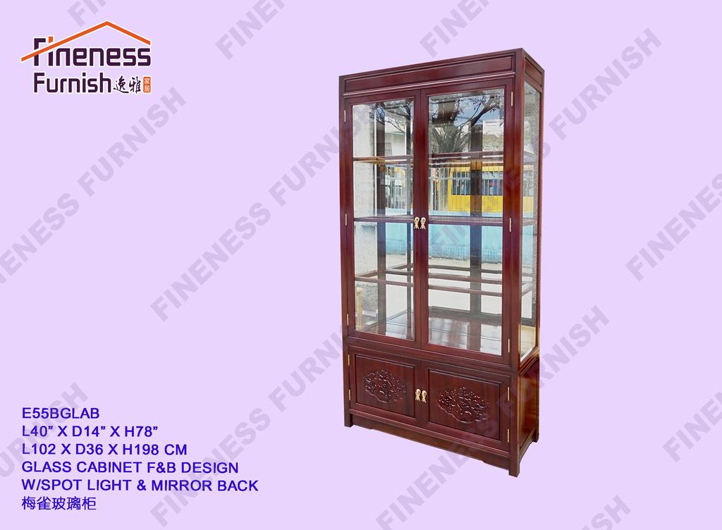 GLASS CABINET B&F DESIGN W/SPOT LIGHT & MIRROR BACK