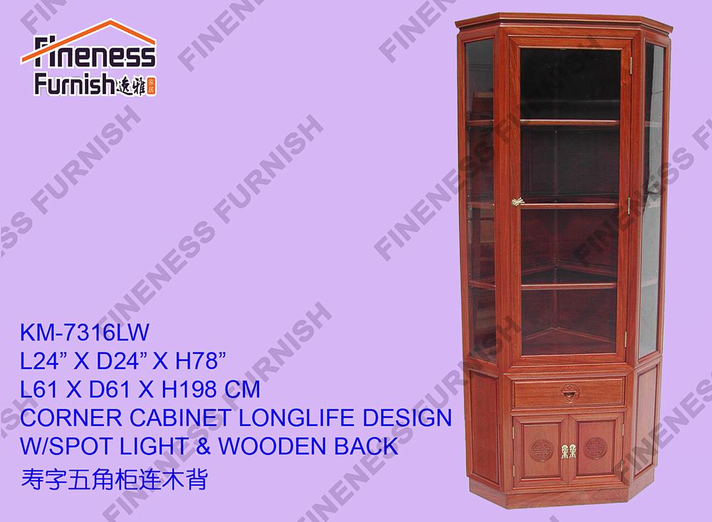 CORNER CABINET LONGLIFE DESIGN W/SPOT LIGHT & WOODEN BACK