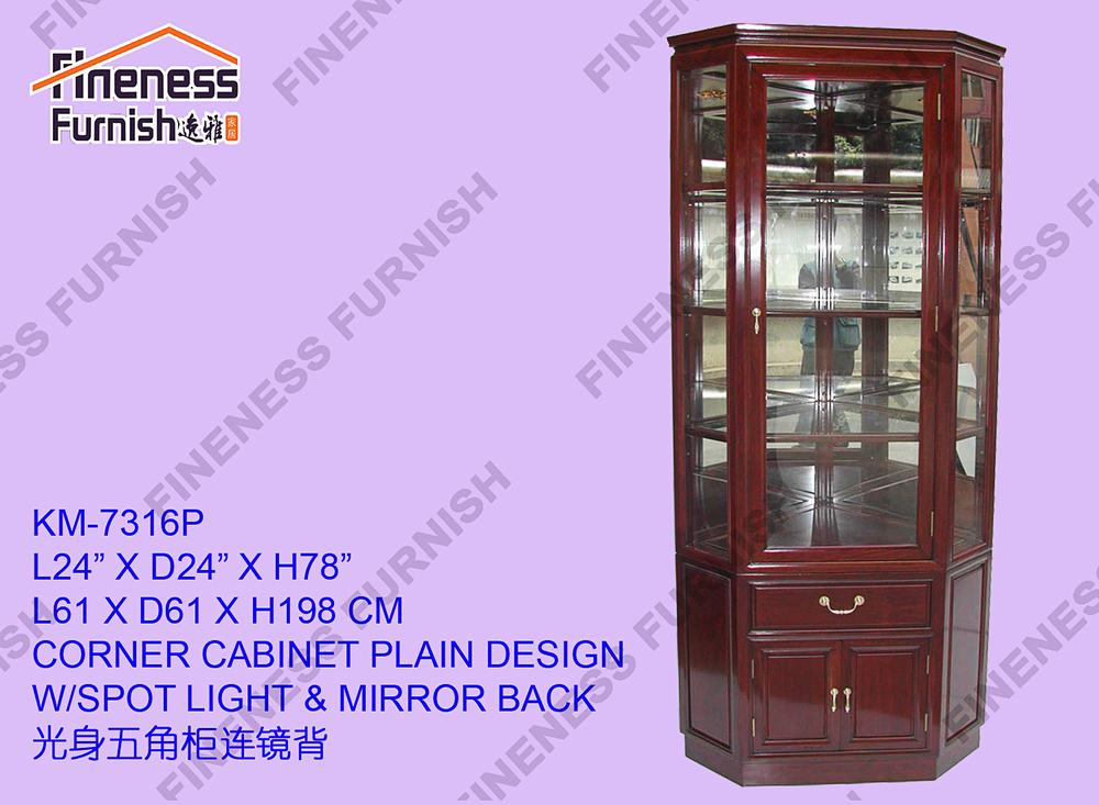 CORNER CABINET PLAIN DESIGN W/SPOT LIGHT & MIRROR BACK