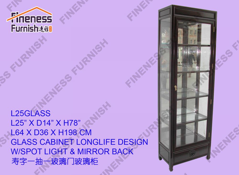 GLASS CABINET LONGLIFE DESIGN W/SPOT LIGHT & MIRROR BACK
