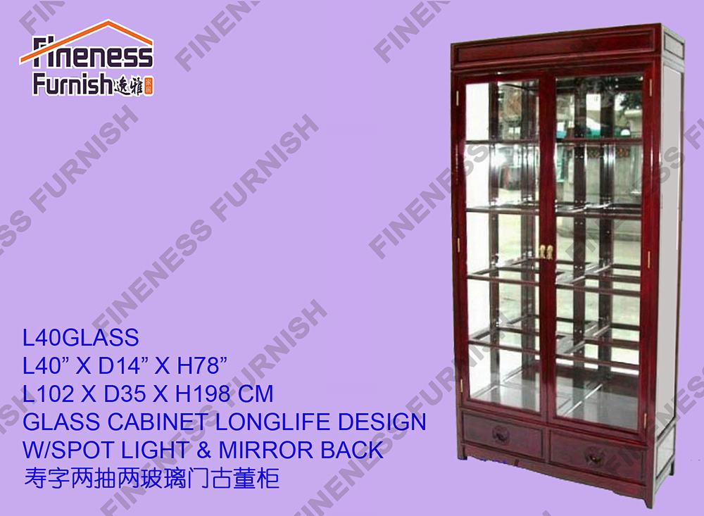 GLASS CABINET LONGLIFE DESIGN W/SPOT LIGHT & MIRROR BACK