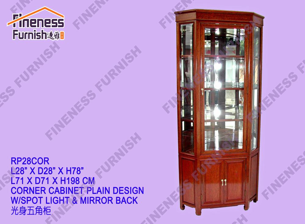 CORNER CABINET PLAIN DESIGN W/SPOT LIGHT & MIRROR BACK