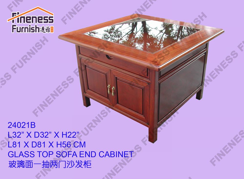 GLASS TOP SOFA END CABINET