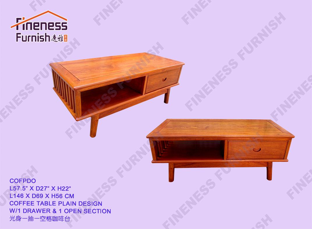 COFFEE TABLE PLAIN DESIGN W/1 DRAWER & 1 OPEN SECTION