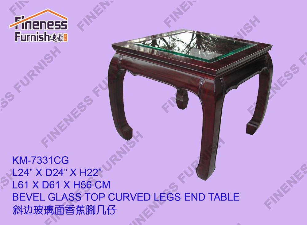 BEVEL GLASS TOP CURVED LEGS END TABLE