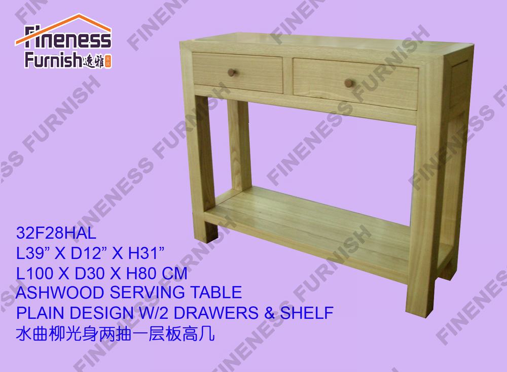 ASHWOOD SERVING TABLE PLAIN DESIGN W/2 DRAWERS & SHELF
