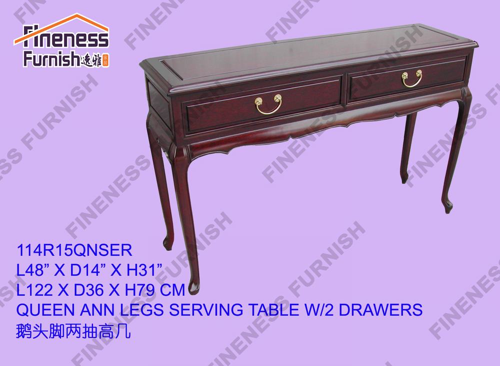QUEEN ANN LEGS SERVING TABLE W/2 DRAWERS