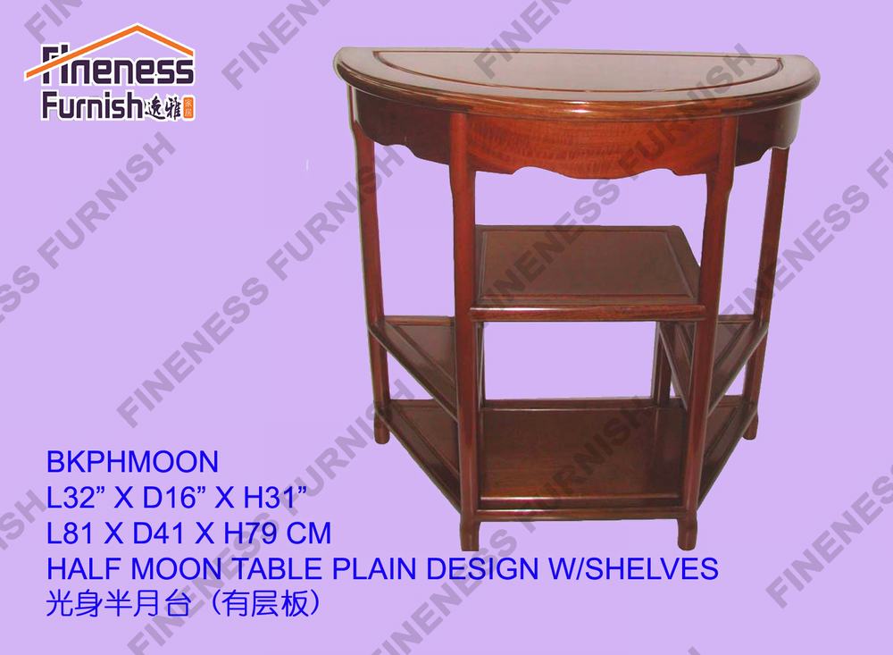 HALF MOON TABLE PLAIN DESIGN W/SHELVES