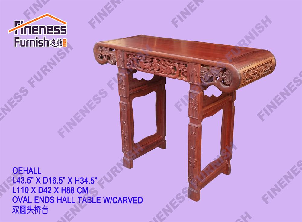 OVAL ENDS HALL TABLE W/CARVED