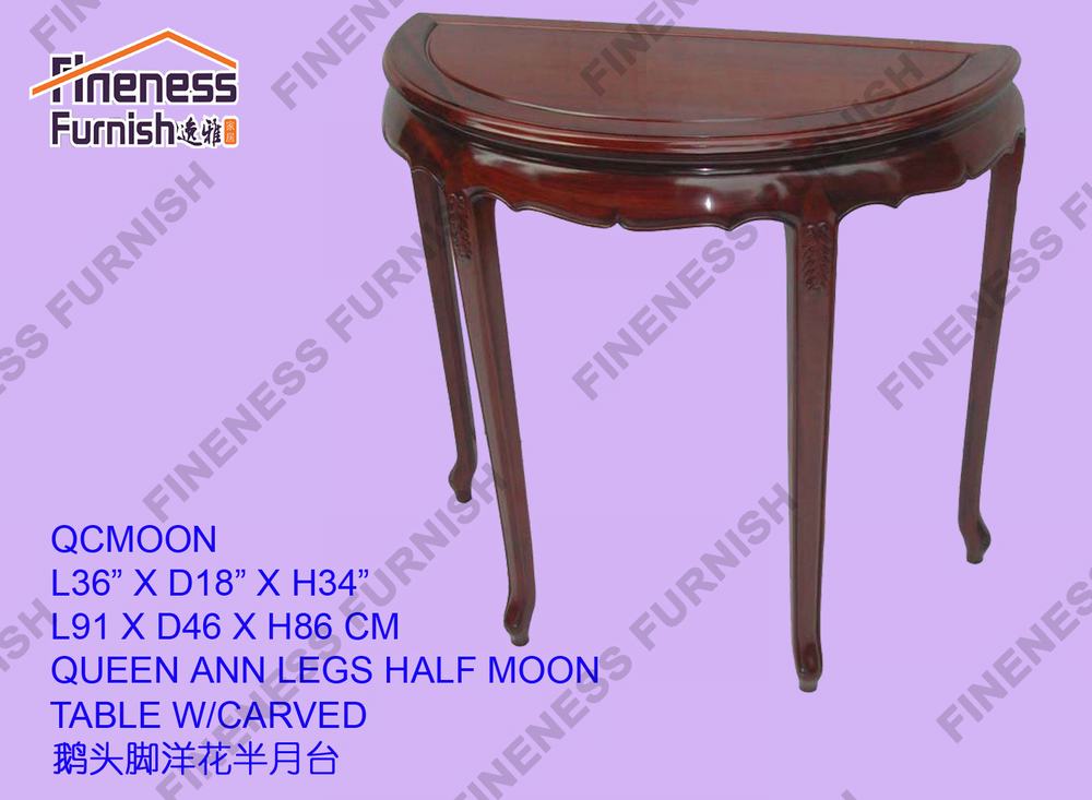 QUEEN ANN LEGS HALF MOON TABLE W/CARVED