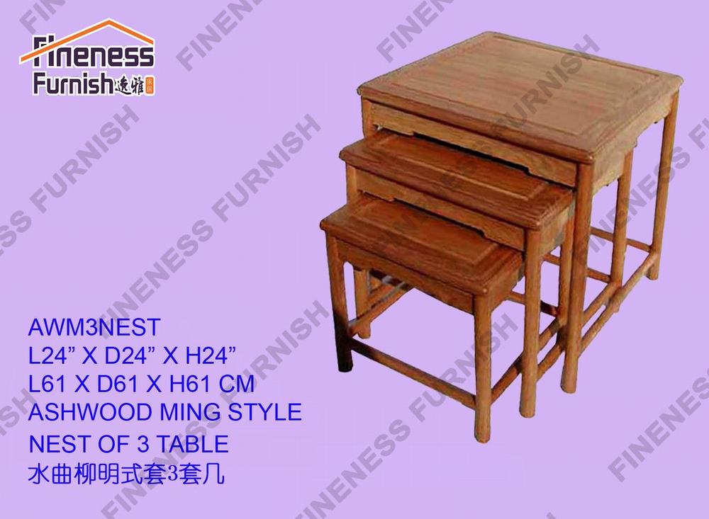 ASH WOOD MING STYLE NEST TABLE (SET OF 3)