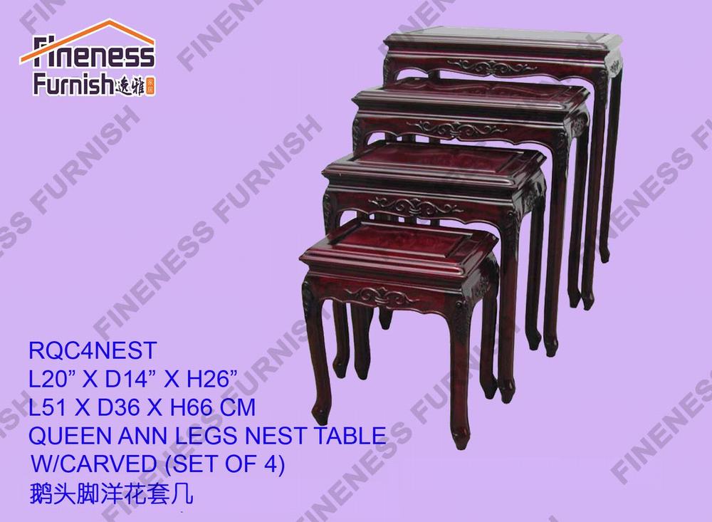 QUEEN ANN LEGS NEST TABLE W/CARVED (SET OF 4)