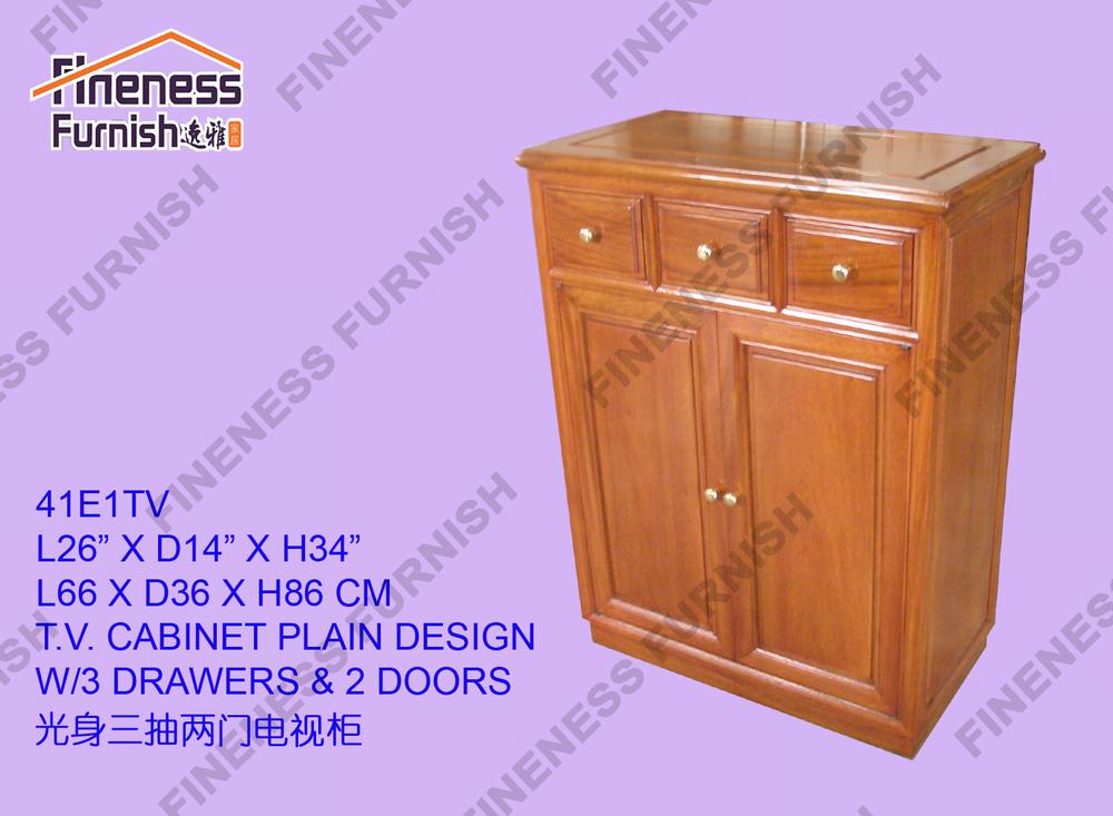 T.V. CABINET PLAIN DESIGN W/3 DRAWERS & 2 DOORS