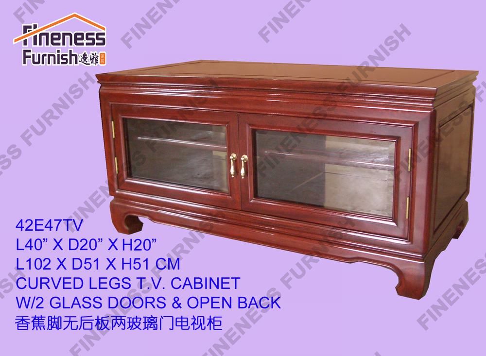 CURVED LEGS T.V. CABINET W/2 GLASS DOORS & OPEN BACK