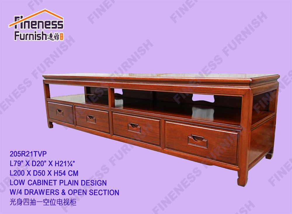 LOW CABINET PLAIN DESIGN W/4 DRAWERS & OPEN SECTION