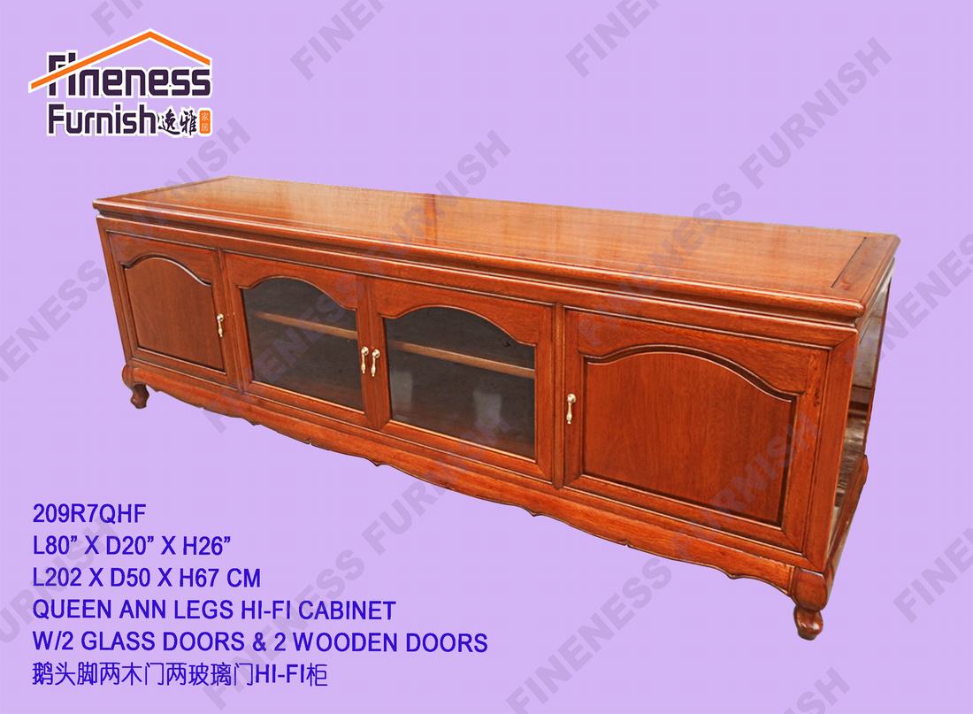 QUEEN ANN LEGS HI-FI CABINET W/2 GLASS DOORS & 2 WOODEN DOORS