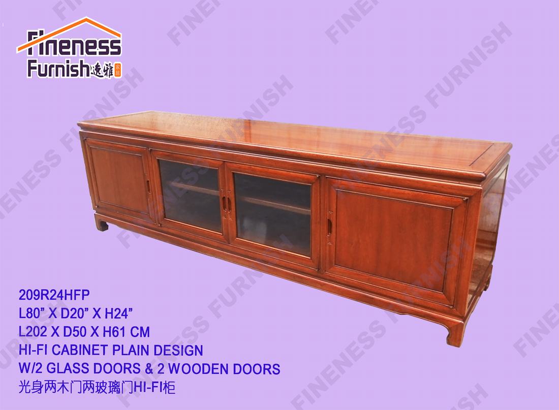 HI-FI CABINET PLAIN DESIGN W/2 GLASS DOORS & 2 WOODEN DOORS