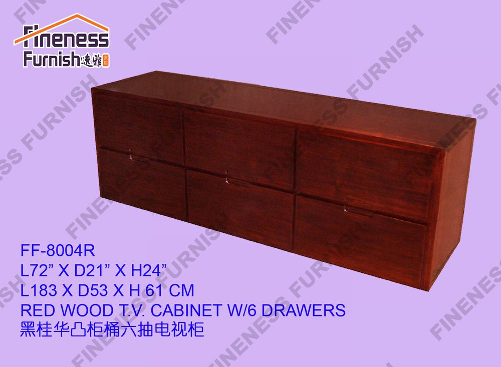 RED WOOD T.V. CABINET W/6 DRAWERS