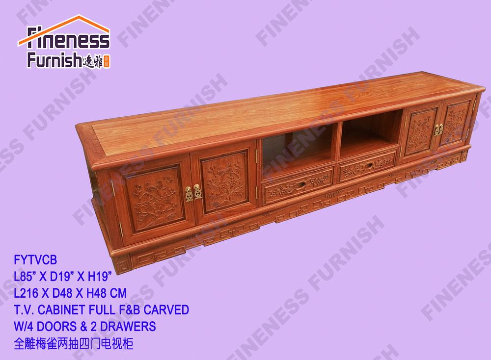 T.V. CABINET FULL F&B CARVED W/4 DOORS & 2 DRAWERS
