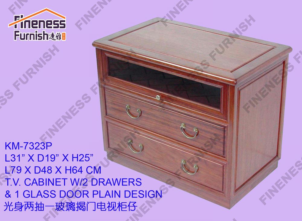 T.V. CABINET W/2 DRAWERS & 1 GLASS DOOR PLAIN DESIGN