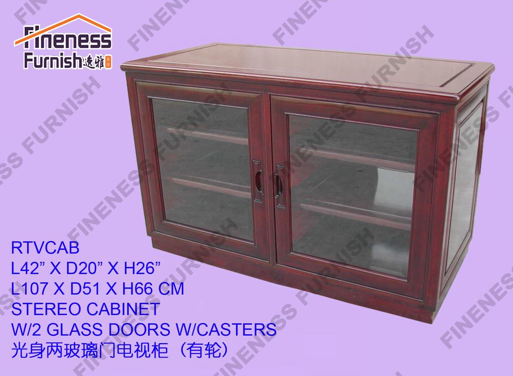 STEREO CABINET W/2 GLASS DOORS W/CASTERS