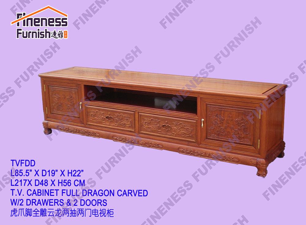T.V. CABINET FULL DRAGON DESIGN W/2 DRAWERS & 2 DOORS