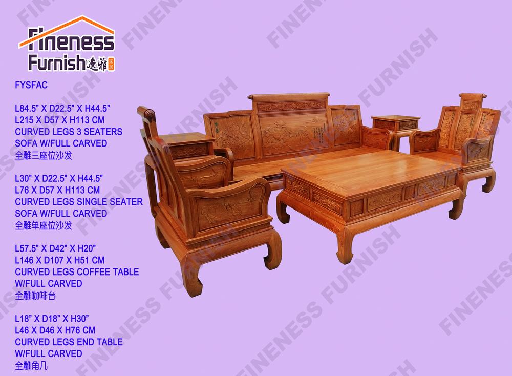 CURVED LEGS 3 SEATERS SOFA W/FULL CARVED