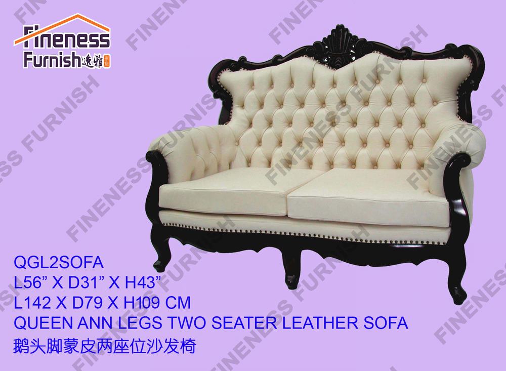 QUEEN ANN LEGS TWO SEATER LEATHER SOFA