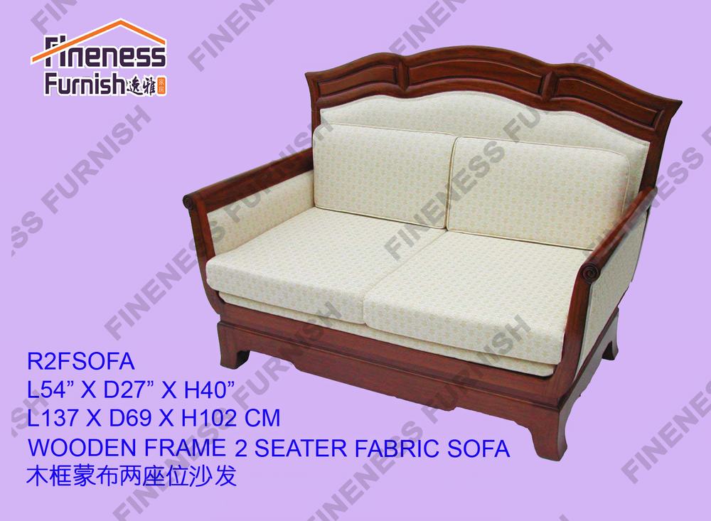 WOODEN FRAME 2 SEATER FABRIC SOFA