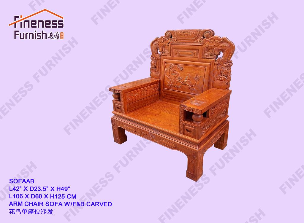 ARM CHAIR SOFA W/F&B CARVED