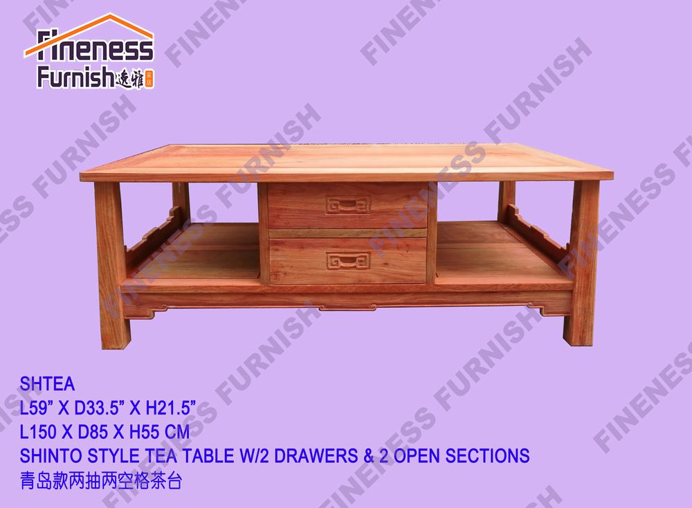 SHINTO STYLE TEA TABLE W/2 DRAWERS & 2 OPEN SECTIONS