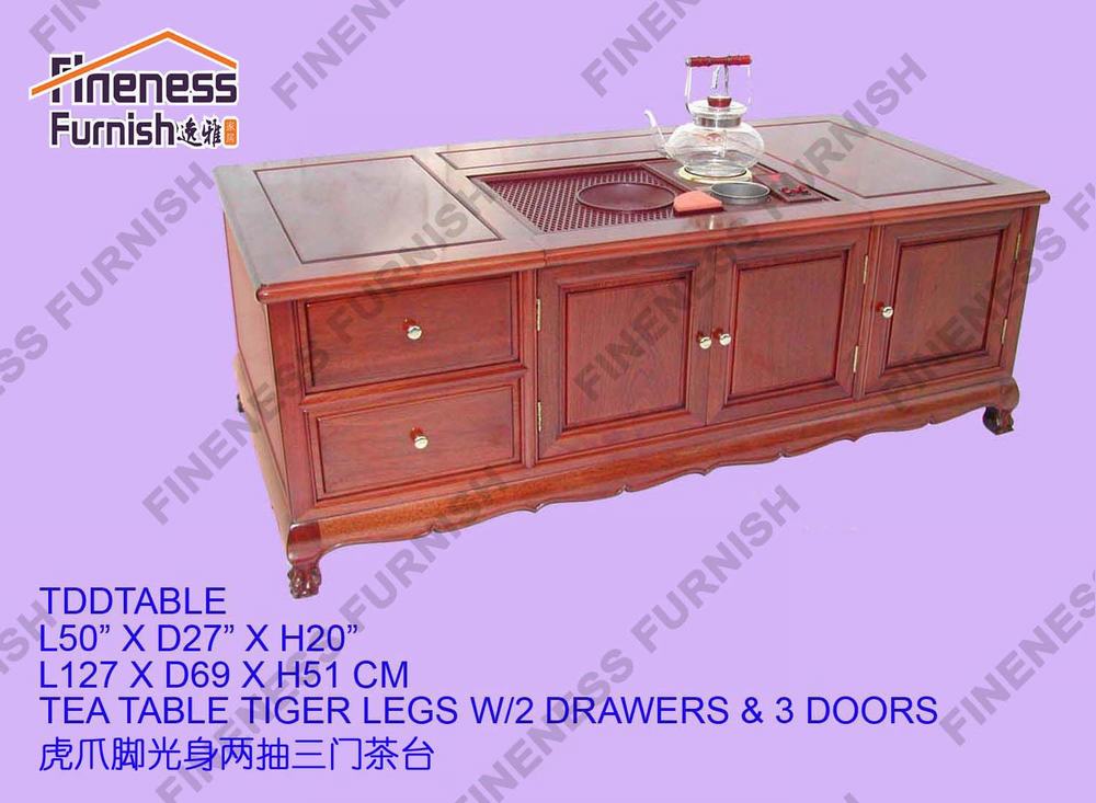 TEA TABLE TIGER LEGS W/2 DRAWERS & 3 DOORS