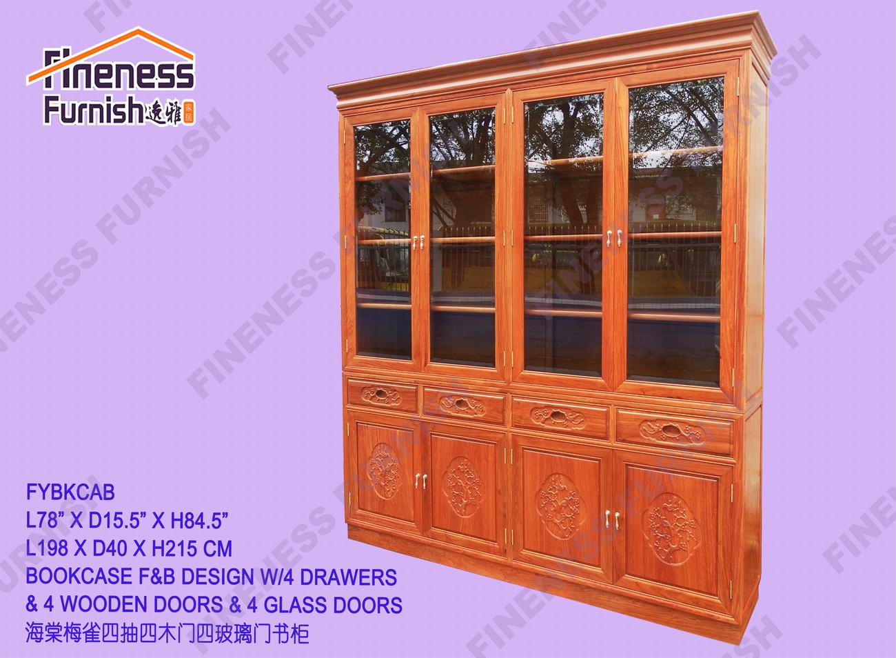 BOOKCASE F&B DESIGN W/4 DRAWERS & 4 WOODEN DOORS & 4 GLASS DOORS