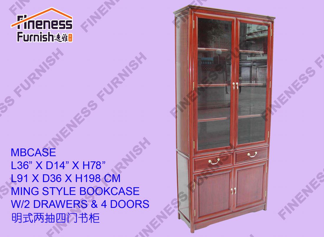 MING STYLE BOOKCASE W/2 DRAWERS & 4 DOORS