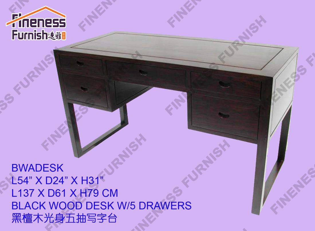RED SANDALWOOD DESK W/5 DRAWERS